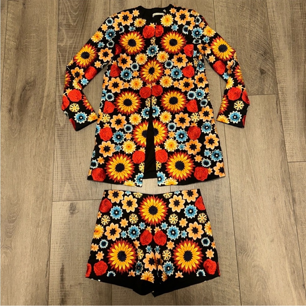 Alice + Olivia Rory Embroidered Long Jacket and Sherri Floral Embroidered Shorts - Picture 6 of 13